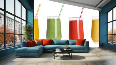 Set with different tasty smoothies on white background. Banner design Wall mural