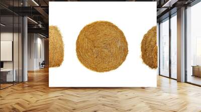 Set with dried straw bales on white background. Banner design Wall mural