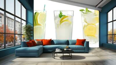 Set with fresh lemonade on white background Wall mural