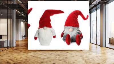 Set with funny Christmas gnomes on white background. Banner design Wall mural