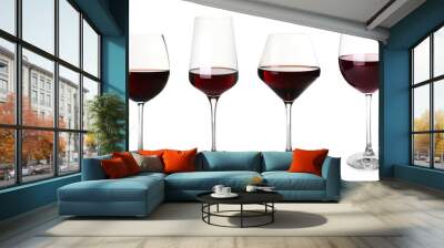 Set with glasses of delicious expensive red wine on white background Wall mural