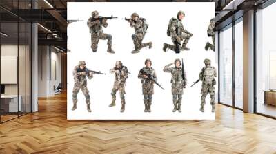 Set with male soldier on white background. Military service Wall mural