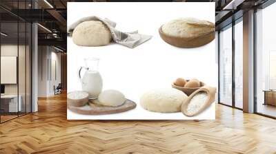 Set with raw dough and ingredients for pastries on white background Wall mural