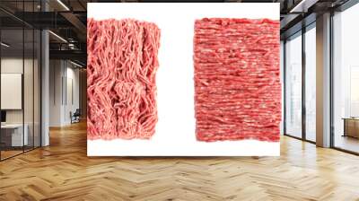 Set with raw minced meat on white background, top view. Banner design Wall mural