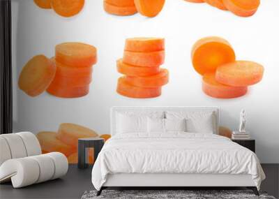 Set with ripe sliced carrots on white background Wall mural