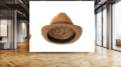 Set with stylish straw hats on white background, banner design. Stylish headdress Wall mural