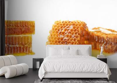 Set with sweet honeycomb pieces on white background Wall mural