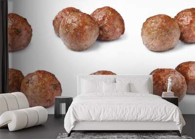 Set with tasty cooked meatballs on white background. Banner design Wall mural