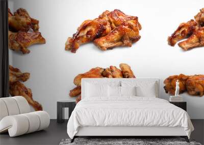 Set with tasty roasted chicken wings on white background. Banner design Wall mural