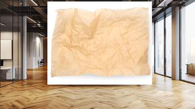 Sheet of crumpled brown baking paper on white background, top view Wall mural