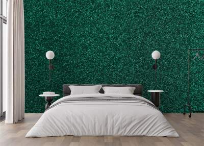 Shiny dark green glitter as background, closeup Wall mural