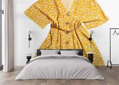 short yellow dress with belt isolated on white, top view Wall mural