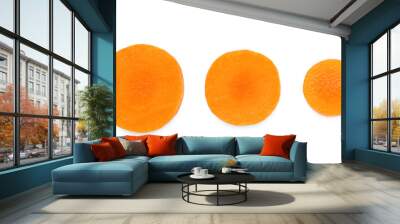 Slices of fresh ripe carrot isolated on white, top view Wall mural