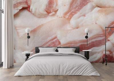 Slices of tasty salt pork as background, top view Wall mural