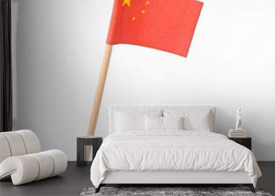 Small paper flag of China isolated on white Wall mural