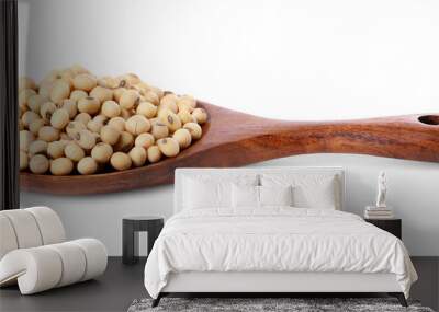 Spoon with soy beans isolated on white Wall mural