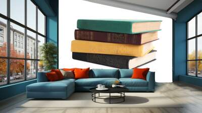 Stack of many old hardcover books isolated on white Wall mural