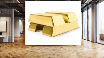 Stack of shining gold bars isolated on white Wall mural