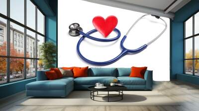 Stethoscope and red heart on white background Wall mural