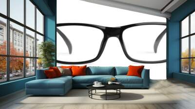 Stylish glasses with black frame isolated on white Wall mural