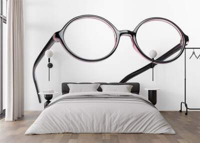 Stylish glasses with plastic frame isolated on white Wall mural