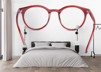 Stylish glasses with red frame isolated on white Wall mural