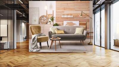 Stylish living room interior with comfortable sofa. Idea for home decor Wall mural