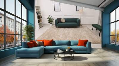 Stylish living room with soft beige carpet and furniture. Interior design Wall mural