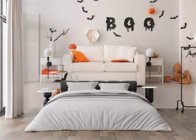 Stylish room interior with creative Halloween decor Wall mural