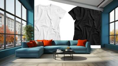 Stylish t-shirts on white background, top view Wall mural