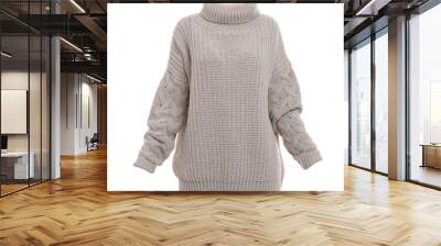 Stylish warm female sweater on white background Wall mural