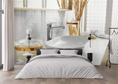 Stylish white sink in modern bathroom interior Wall mural