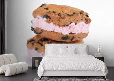 Sweet delicious ice cream cookie sandwiches on white background Wall mural