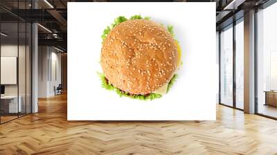 Tasty fresh burger isolated on white, top view Wall mural