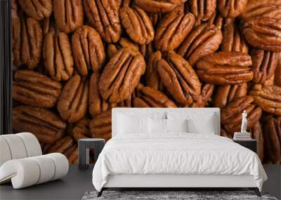 Tasty fresh ripe pecan nuts as background, top view Wall mural