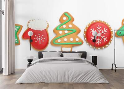 Tasty homemade Christmas cookies on white background Wall mural