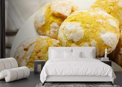 Tasty homemade lemon cookies on plate, closeup Wall mural