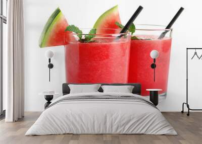 Tasty summer watermelon drink in glasses on white background Wall mural