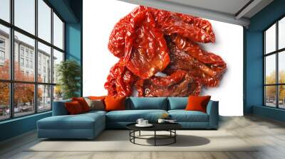 Tasty sun dried tomatoes on white background, top view Wall mural