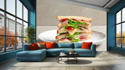 Tasty toast sandwich on plate. Wheat bread Wall mural