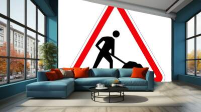 Traffic sign ROAD WORKS on white background, illustration Wall mural