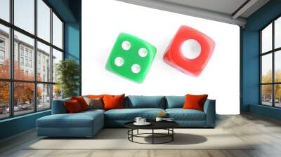 Two color game dices isolated on white, top view Wall mural