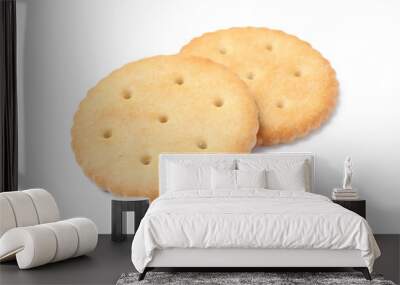 Two crispy crackers isolated on white. Delicious snack Wall mural