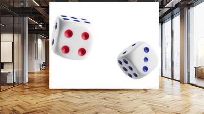 Two dice in air on white background Wall mural