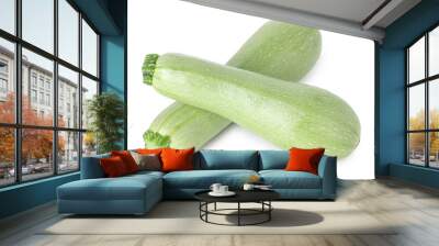 Two fresh ripe zucchinis isolated on white, above view Wall mural