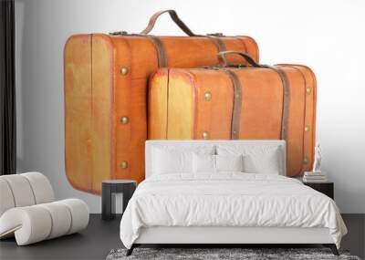 Two new wooden suitcases isolated on white Wall mural