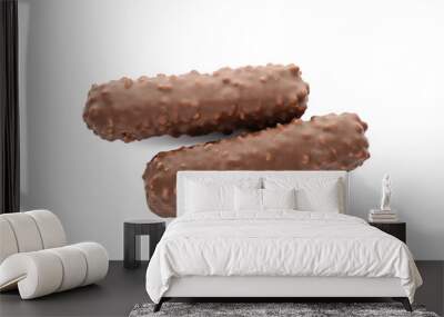 Two tasty chocolate bars on white background, top view Wall mural