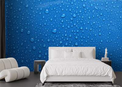 water drops on blue background, top view Wall mural