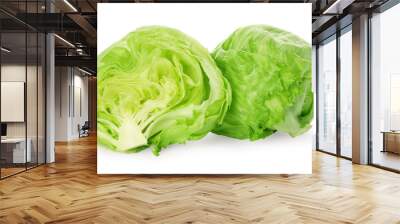 Whole and cut fresh green iceberg lettuces isolated on white Wall mural