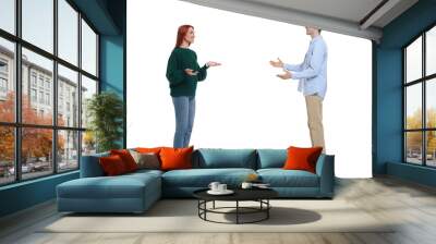 Woman and man talking on white background. Dialogue Wall mural